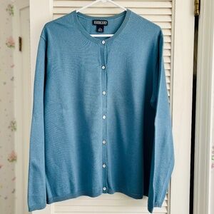Lands' End Light Blue Crew Neck Cotton Cardigan